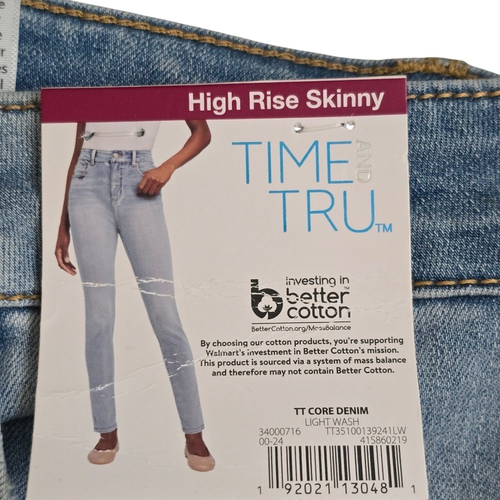 Time and Tru Womens High Rise Skinny Jeans Light Wash Stretch Denim 16 Short - Picture 6 of 7